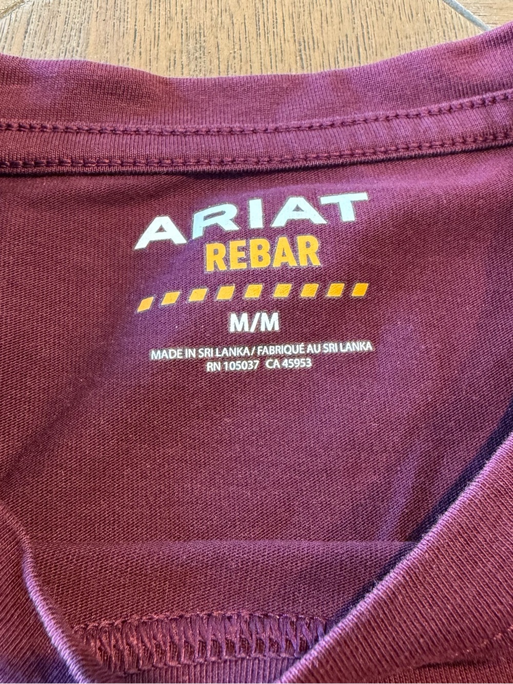 Ariat Men's Short Sleeve Pocket Tee - Maroon with Contrast Stitching - Picture 2 of 5